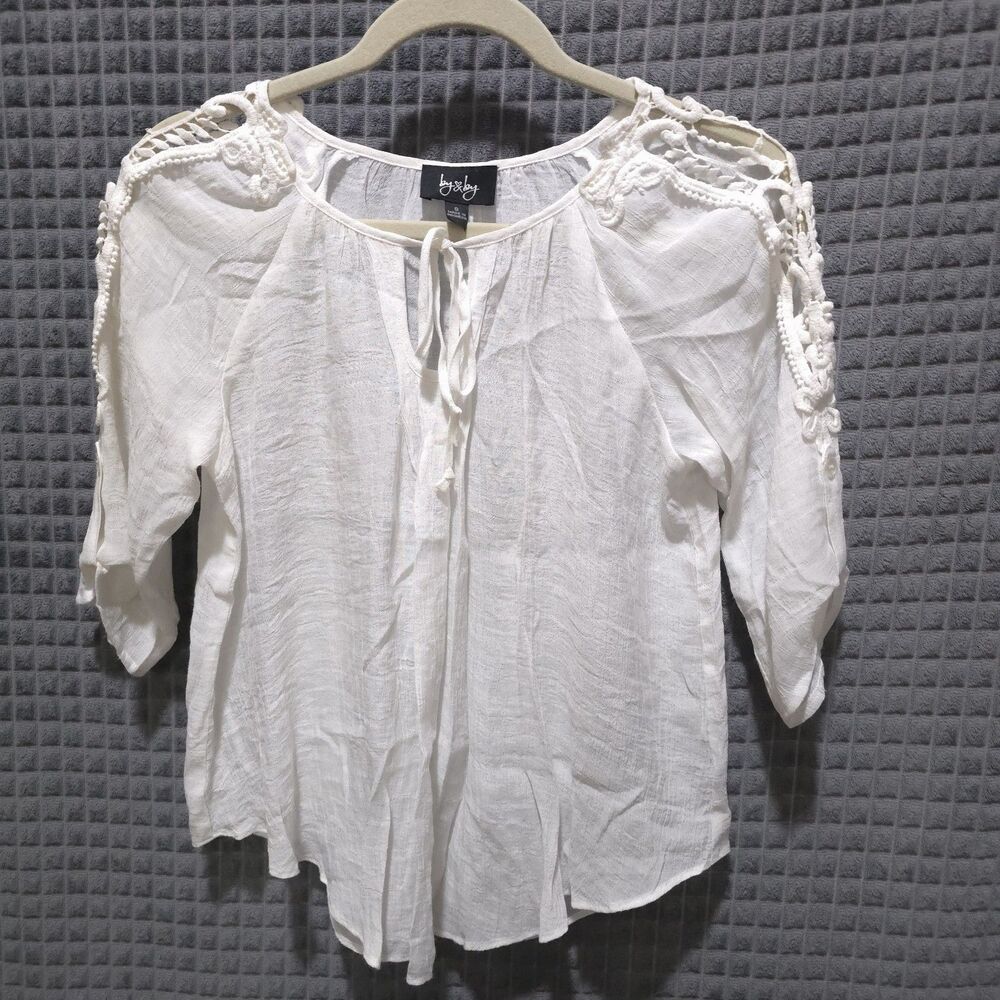 Y2K White Sheer Lace Blouse Sm VTG Fairy Coastal Cowgirl Boho Coquette Romantic
